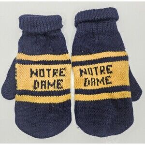 Vintage Notre Dame Fighting Irish Knit Football Blue Mittens Gloves Blue